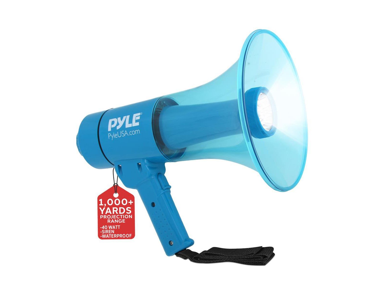 Pyle Waterproof Megaphone with Built-in LED Light and Integrated Siren Speaker