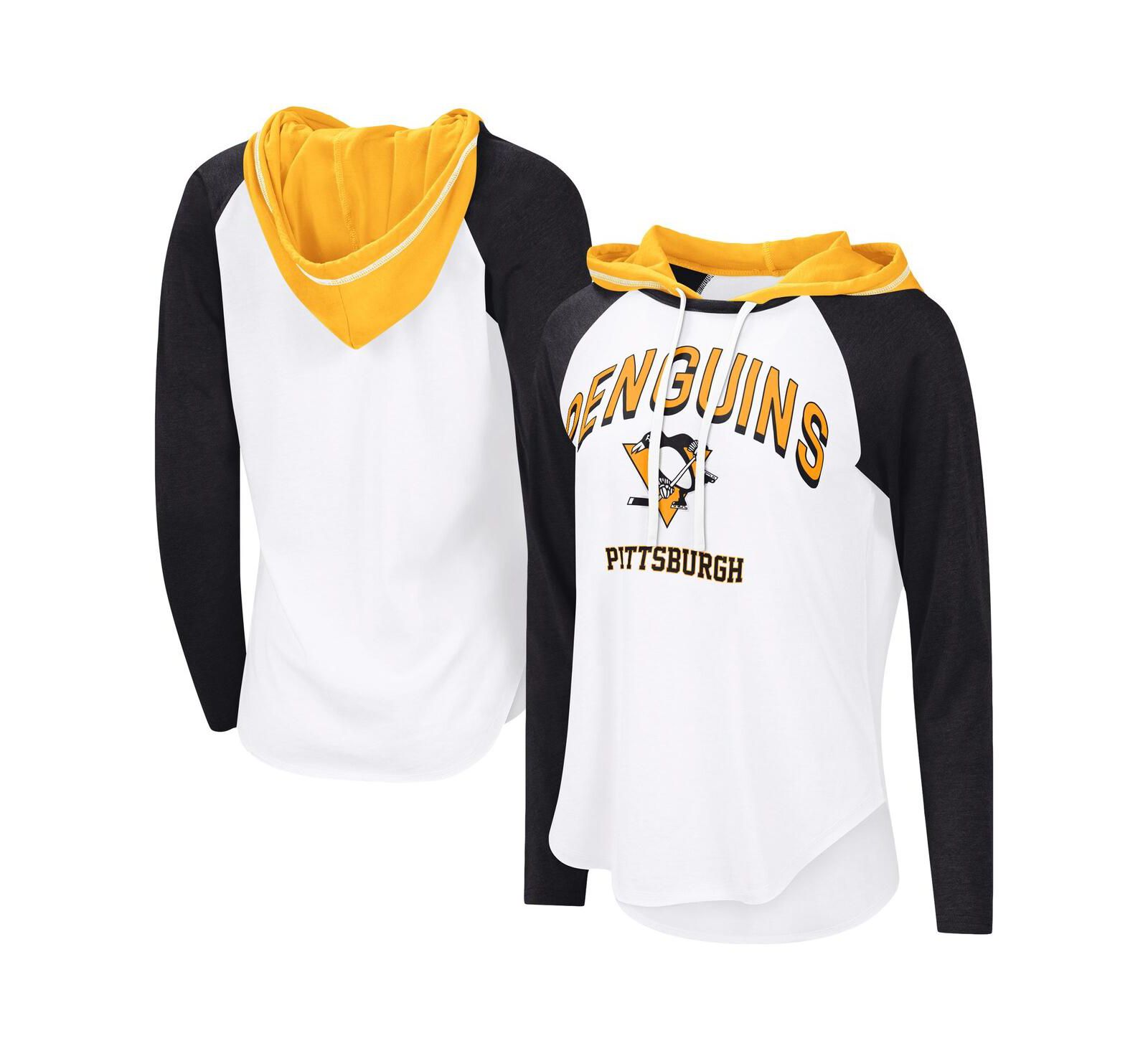 G-III 4Her by Carl Banks Женская белая/черная футболка-худи Pittsburgh Penguins VIP Raglan с длинным рукавом