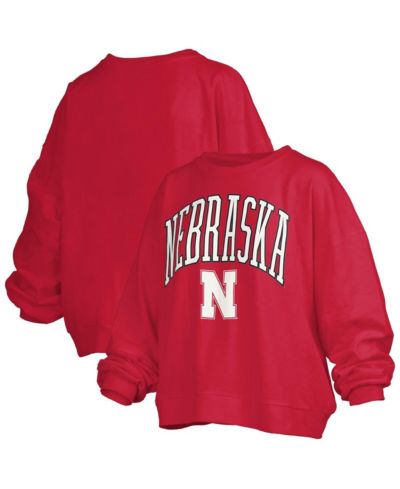 Pressbox Women's Scarlet Nebraska Huskers Janise Arch Over Logo Waist Length Oversized Pullover Sweatshirt