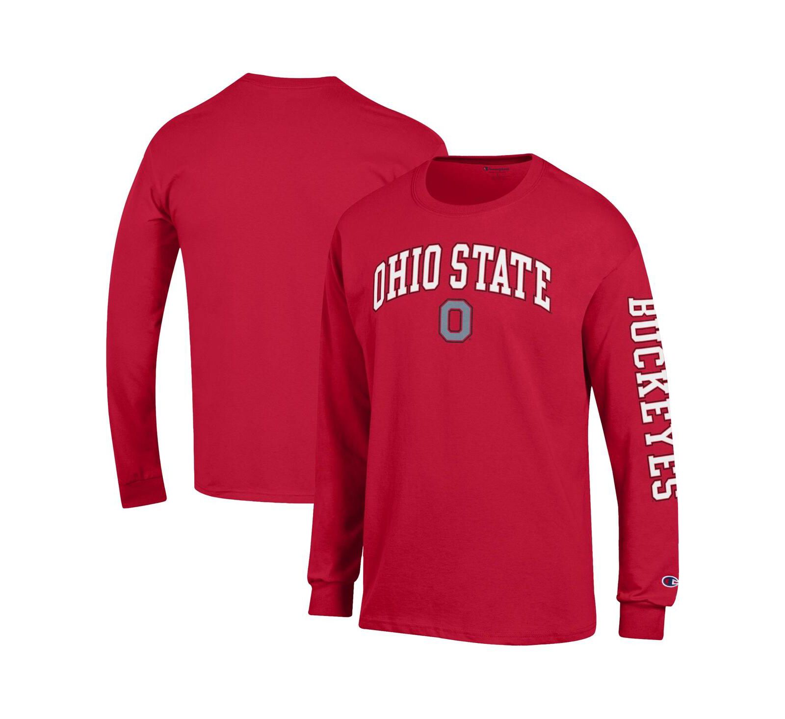 Champion Men's Scarlet Ohio State Buckeyes Arch Over Logo 2-Hit Long Sleeve T-Shirt