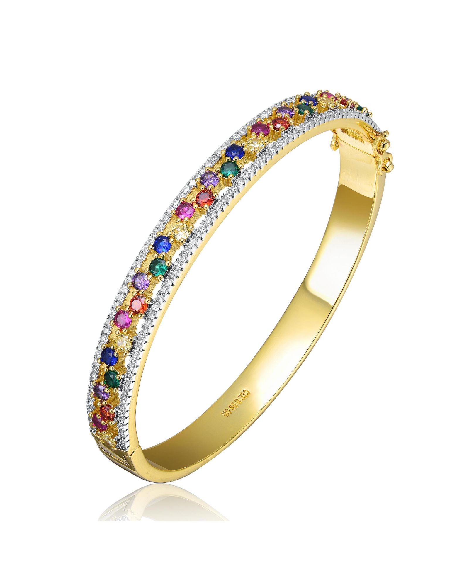 Rachel Glauber Plated with Round Clear & Multi-Colored Cubic Zirconia Bangle Bracelet