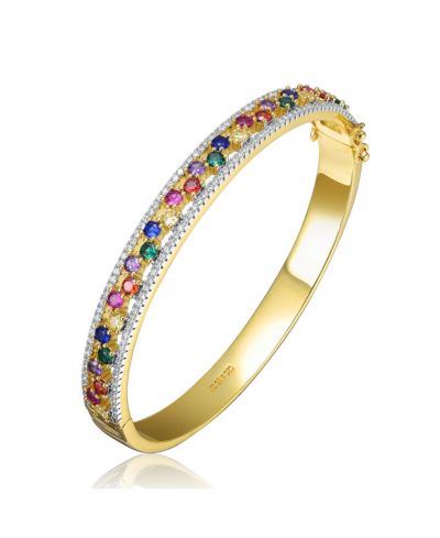 Rachel Glauber Plated with Round Clear & Multi-Colored Cubic Zirconia Bangle Bracelet