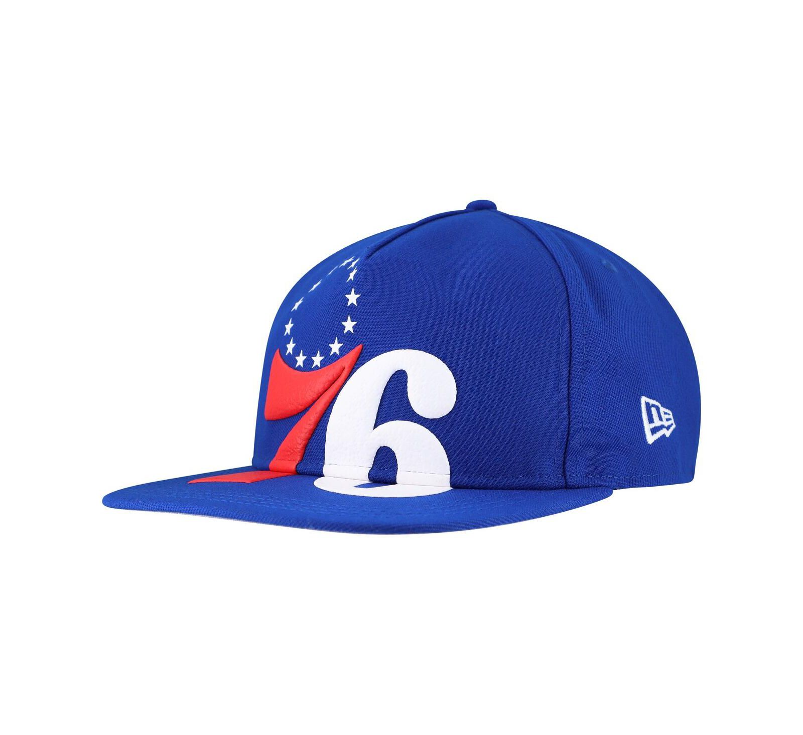 New Era Men's Royal Philadelphia 76ers Oversized Puff Print Logo Golfer Snapback Hat