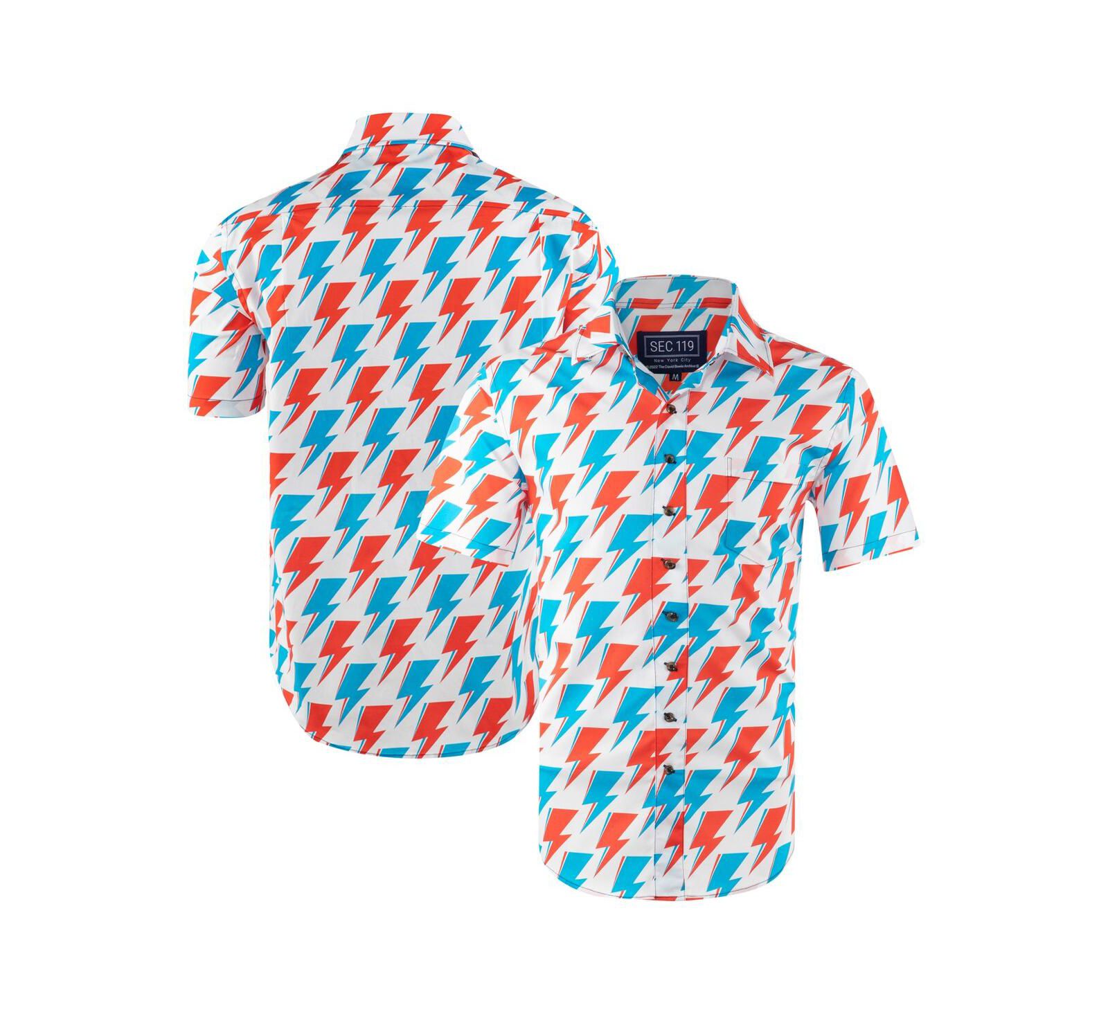 Section 119 Men's White David Bowie Red and Blue Bolt Button-Down Shirt