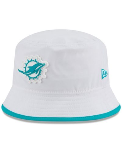 New Era Men's White Miami Dolphins 2025 NFL Training Camp Stretch Bucket Hat