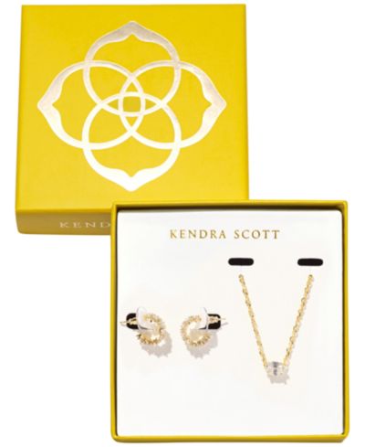 Kendra Scott 2-Piece Cailin Cubic Zirconia Pendant Necklace and Huggie Earrings Gift Set