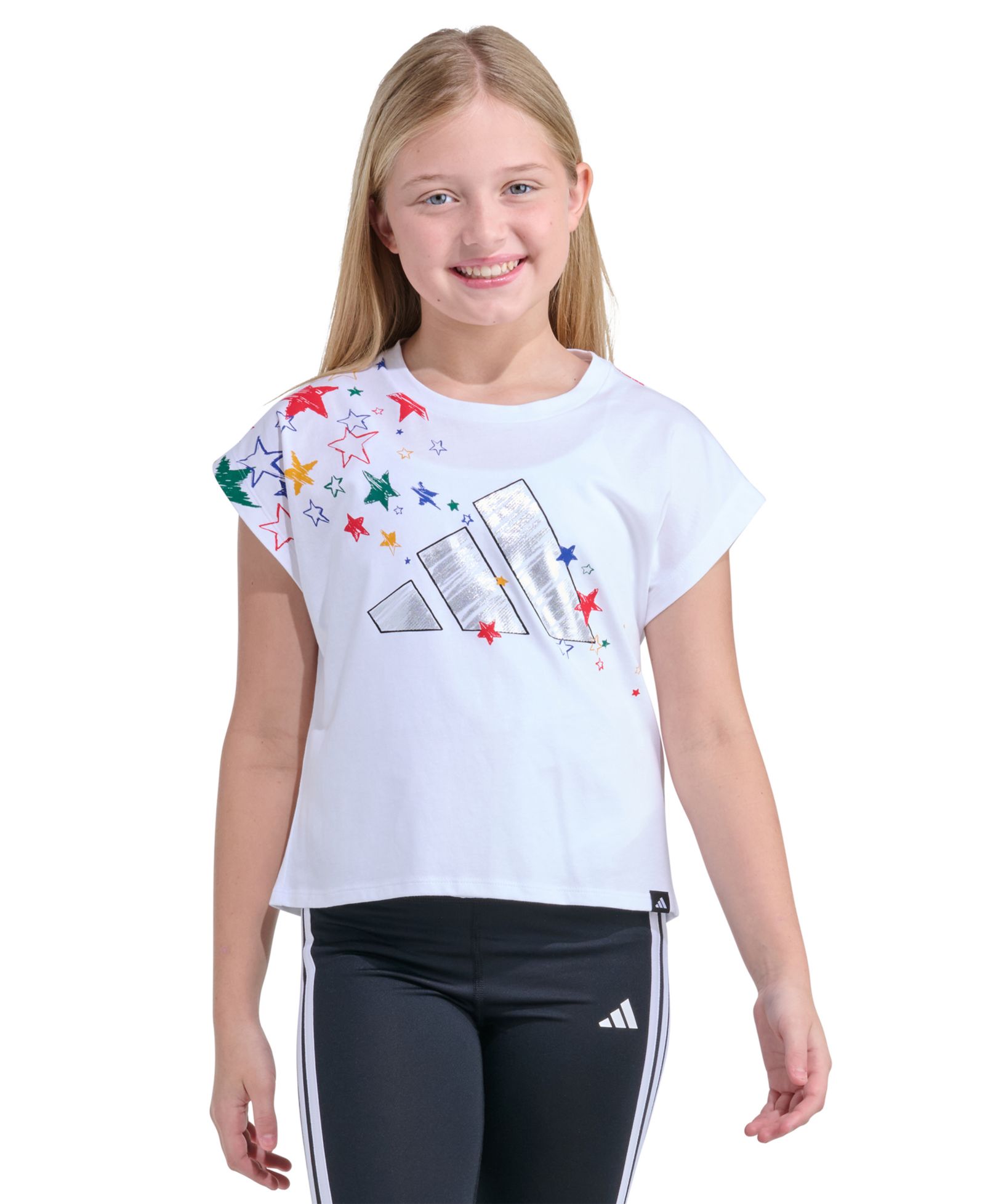 Детская футболка adidas Girls' 8-16 Short-Sleeve Boxy-Fit