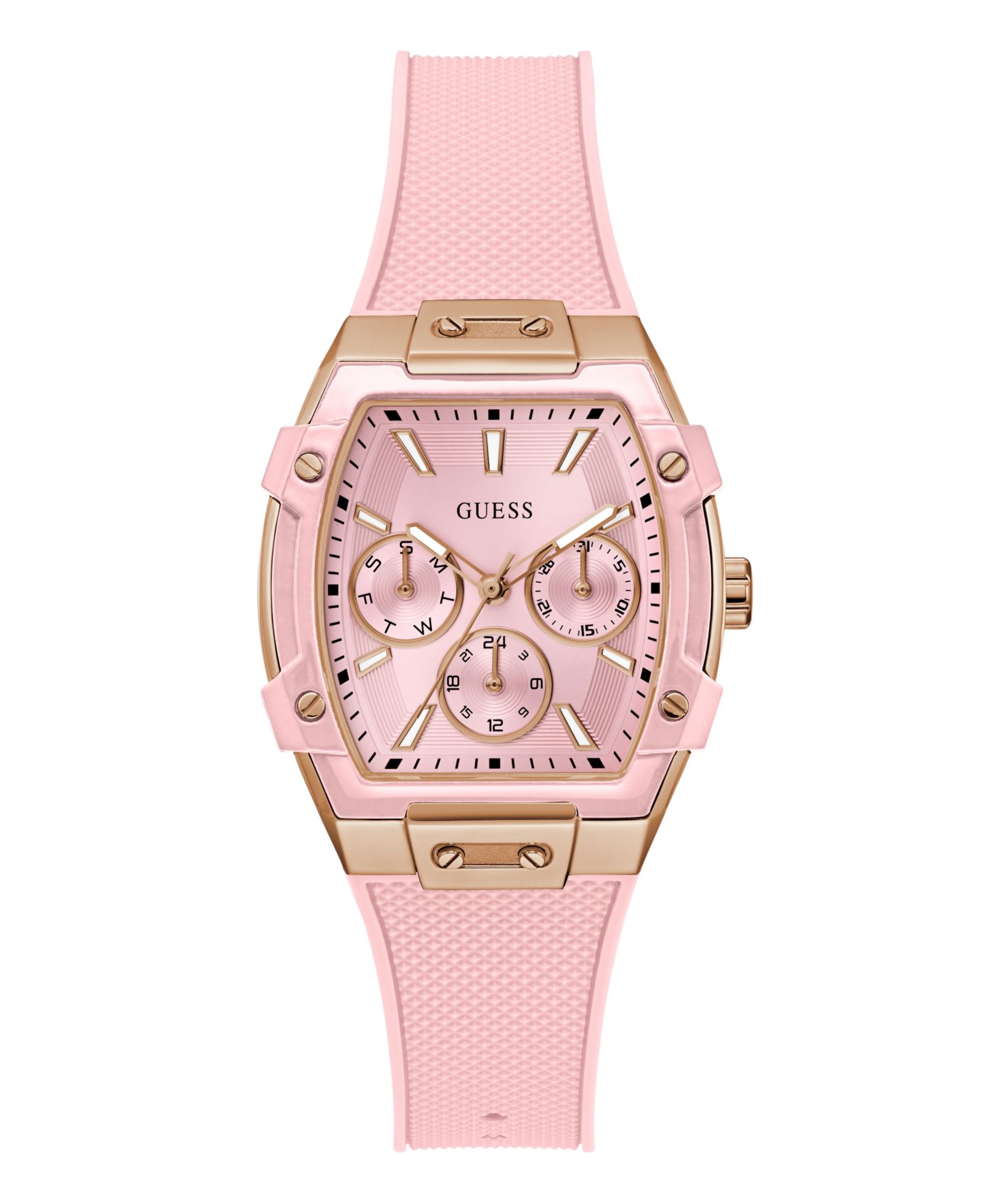 GUESS Women's Pink Rose Gold Tone Multi-function Watch, 35mm