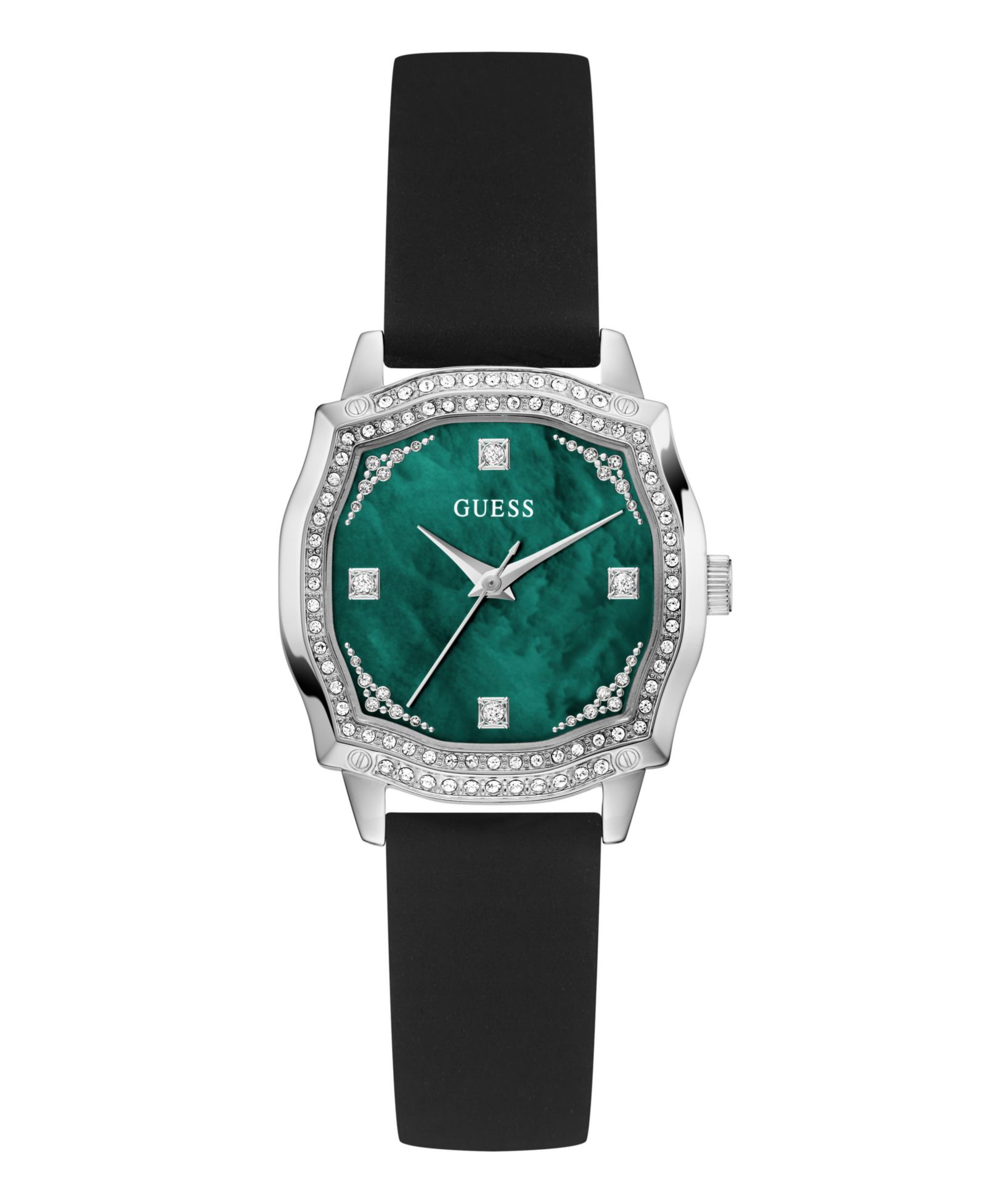 GUESS Women's Black Silver Tone Analog Watch, 32mm