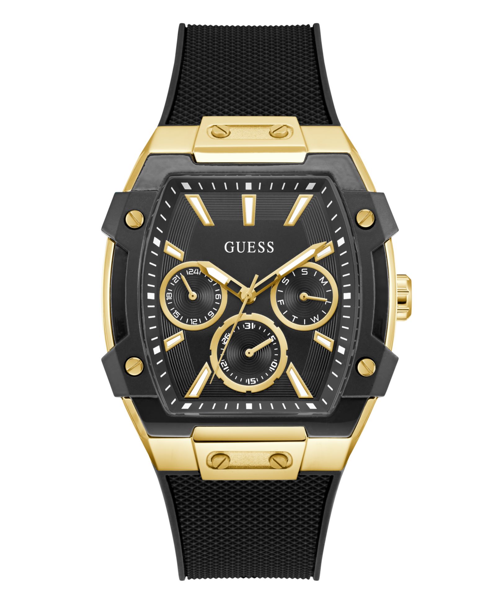 GUESS Men's Black Gold Tone Multi-function Watch, 44mm