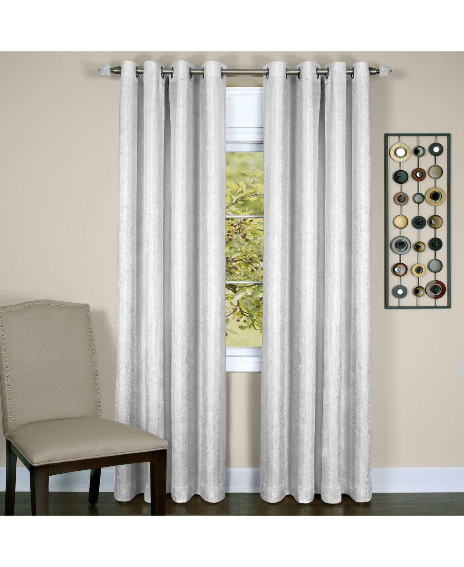 Kate Aurora  Vesper Room Darkening Grommet Top Crinkled Satin Lined Single Window Curtain Panel - 84 in. Long - Silver