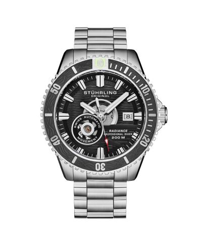 Stuhrling 1013 Мужские автоматические часы Swiss Movement с черным циферблатом и стальным браслетом