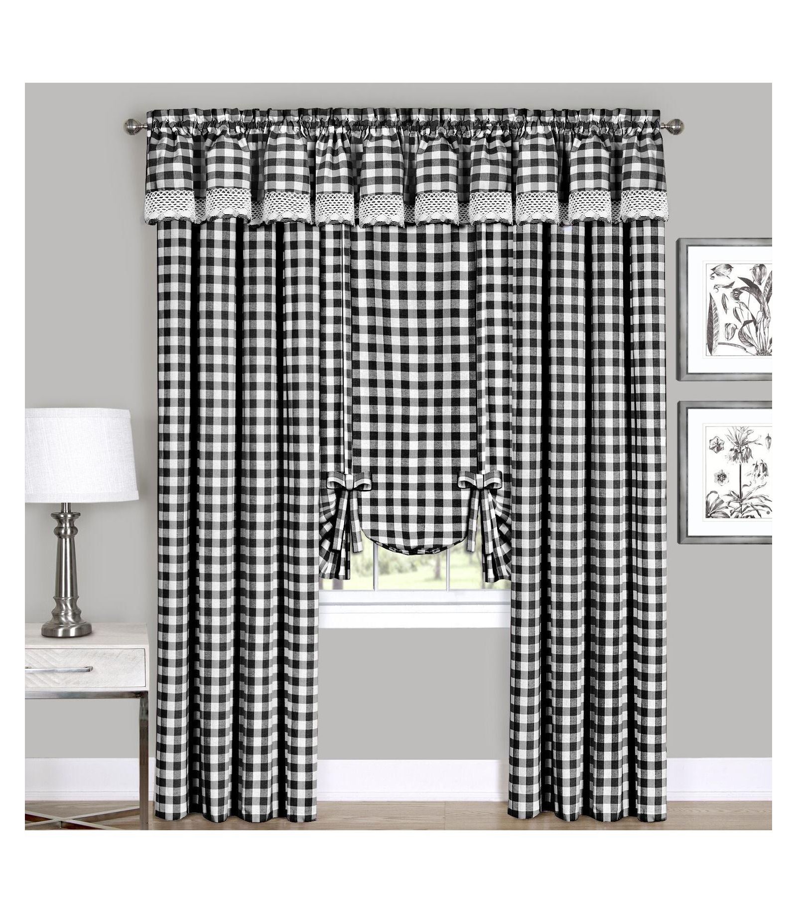 GoodGram Complete 6 Piece Country Chic Plaid Window Curtain Treatment Set - 58 in. W x 84 in. L