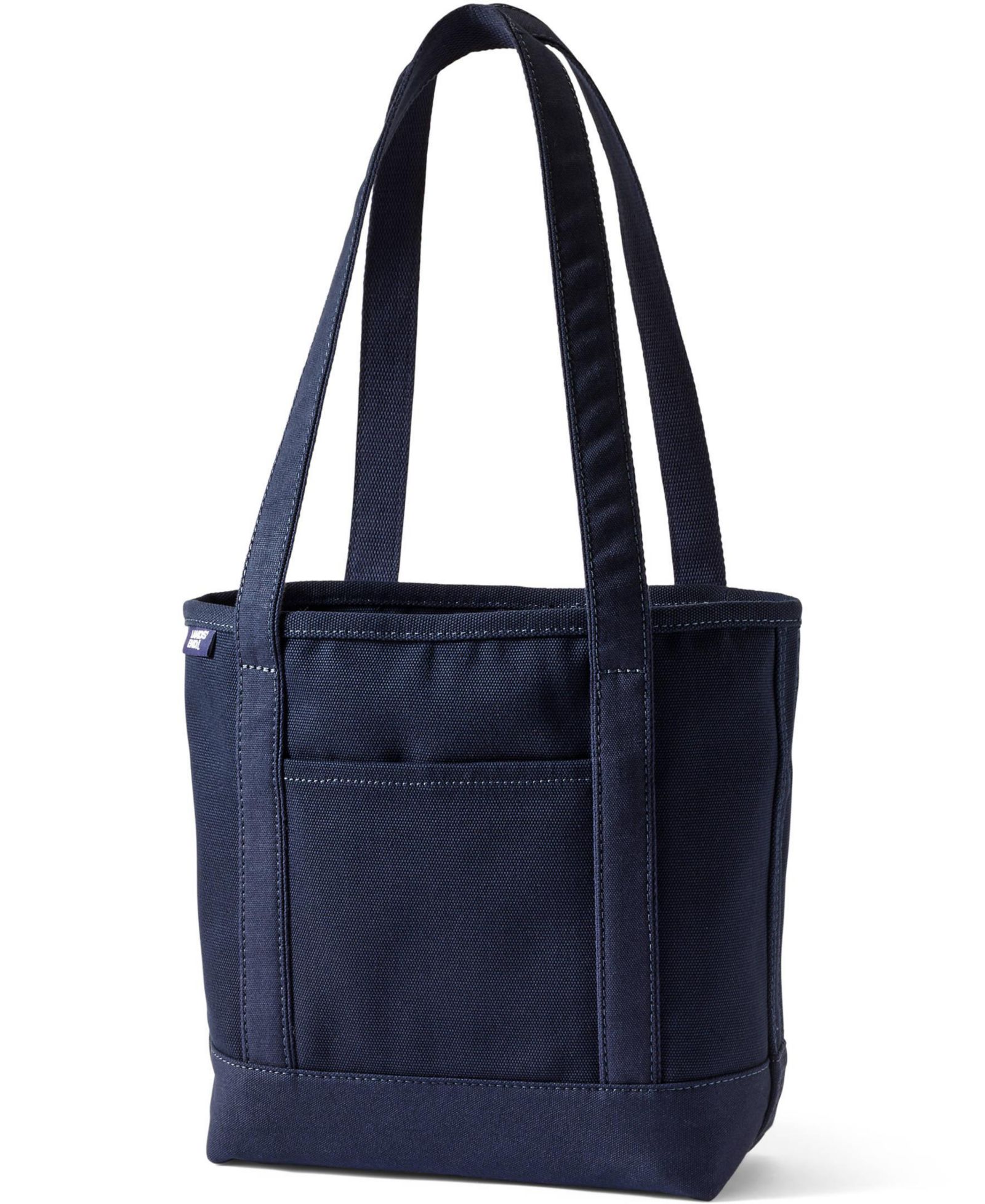Lands' End Medium Solid Color 5 Pocket Open Top Long Handle Canvas Tote Bag