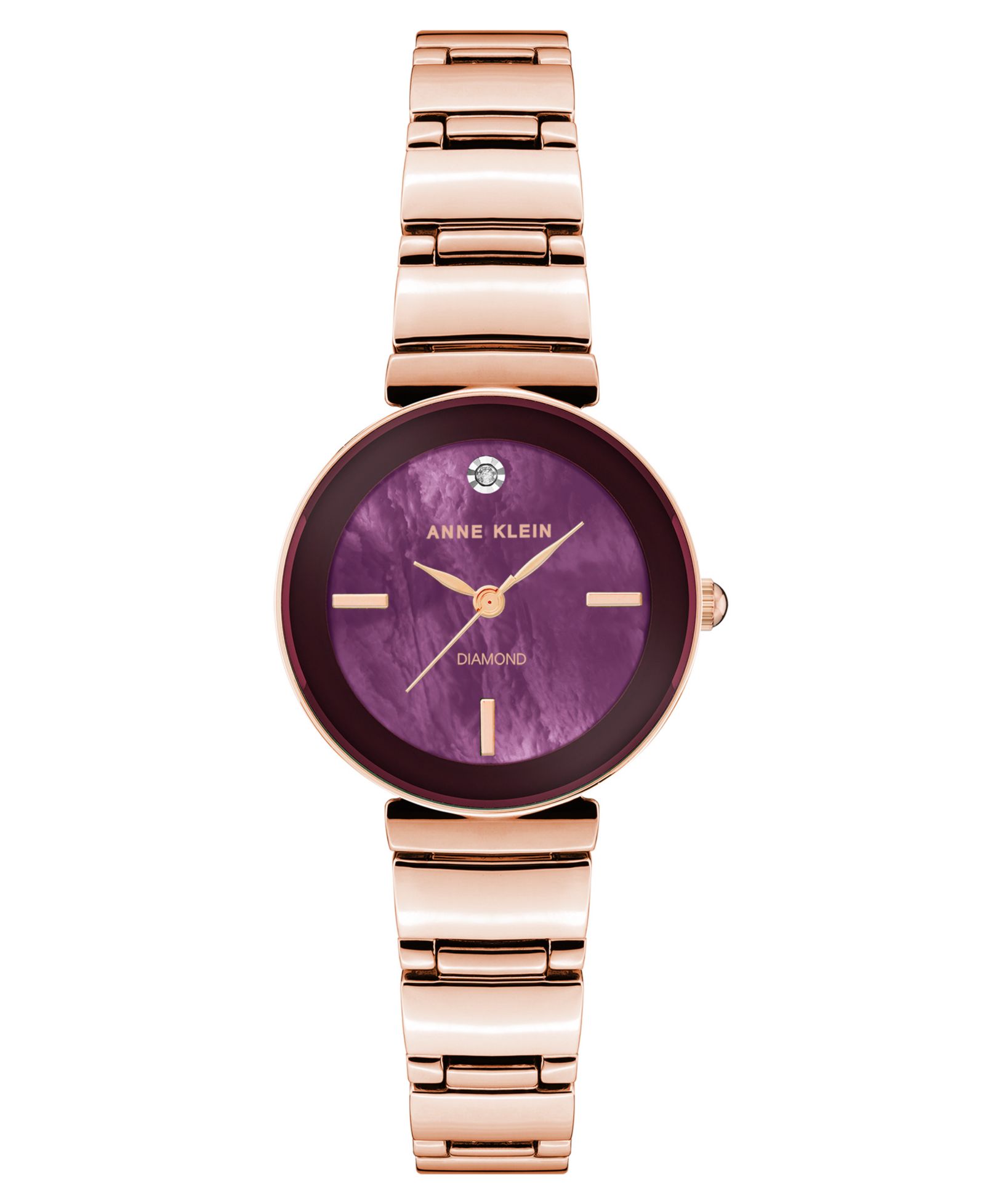 Anne Klein Женские кварцевые классические часы с бриллиантами, Plum и Rose Gold-Tone, 28mm