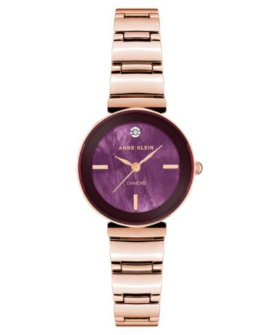 Anne Klein Женские кварцевые классические часы с бриллиантами, Plum и Rose Gold-Tone, 28mm