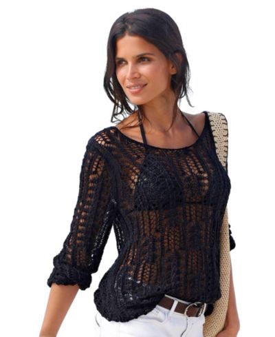 LASCANA Женский Scoop Neck Open Knit Pullover Sweater