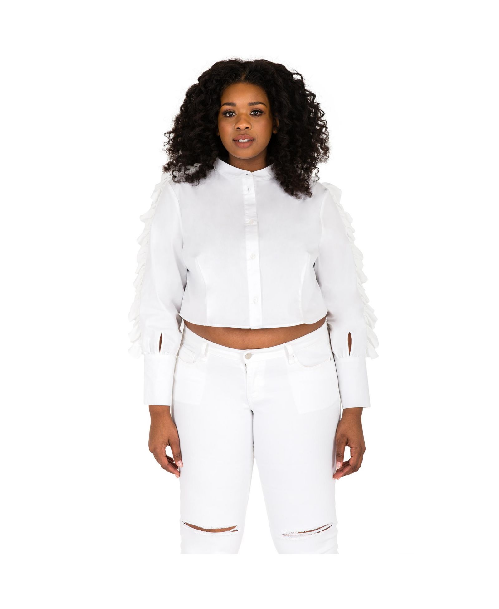 Poetic Justice Plus Size Ruffled Poplin Button-Up Shirts