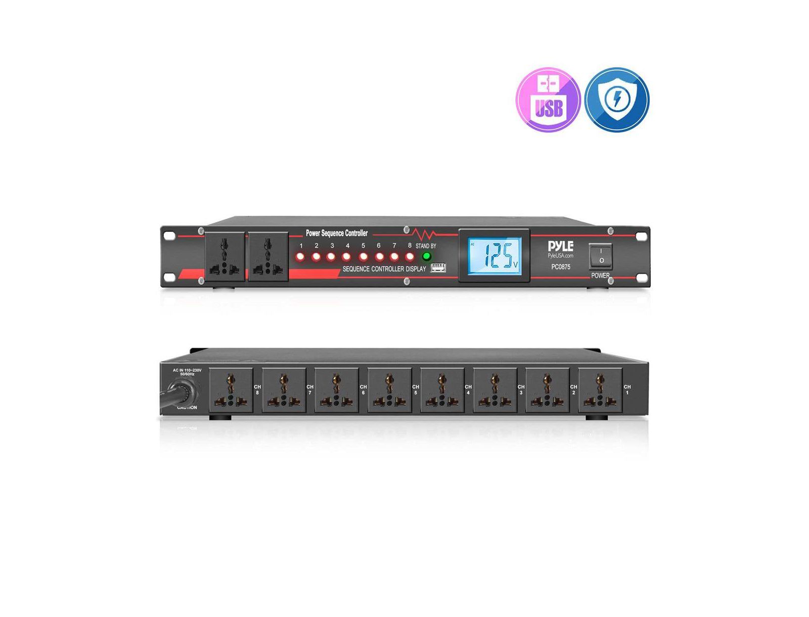 Pyle Power Sequence Controller - Pro Electronics Power Supply Conditioner Sequencer with LCD Display, USB Power Charge, Rack Mountable