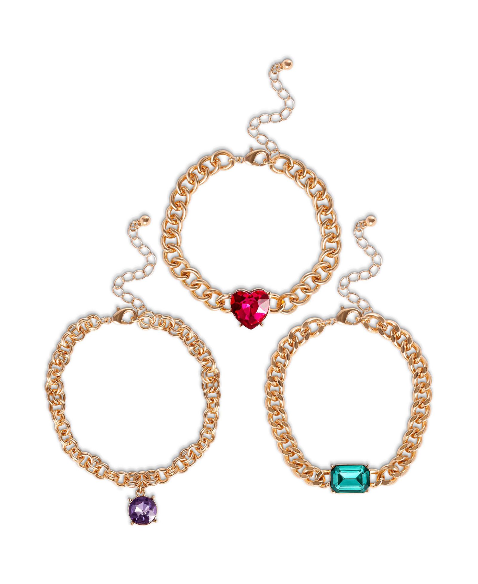 Jessica Simpson 3-Piece Chunky Gemstone Chain Bracelet Set