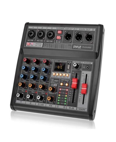 Аудиомикшер Pyle 3-канальный с USB интерфейсом, встроенным FX процессором, MP3 плеером, разъемами XLR и 6.35 Jack