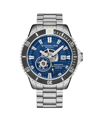 Мужские автоматические часы Stuhrling 1013 с синим циферблатом и стальным браслетом