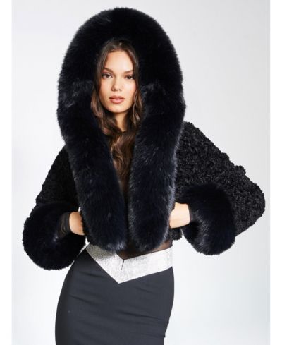 Куртка Miss Circle Women's Kali Black Cropped Faux Fur с капюшоном