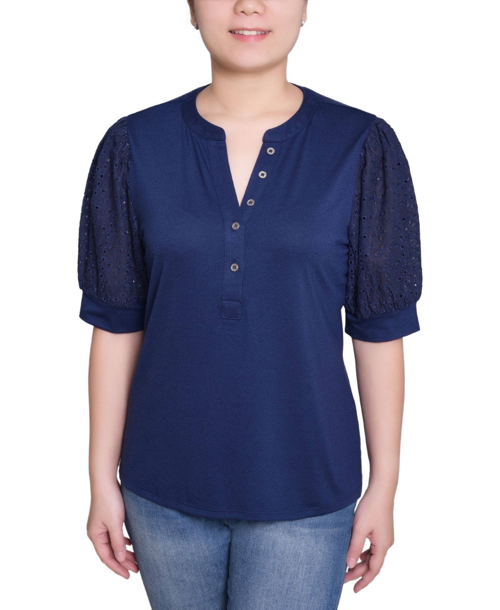 Женский топ NY Collection Petite Puff Elbow Sleeve