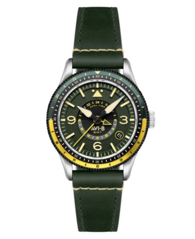 AVI-8 Мужские часы Flyboy Green с кожаным ремешком, 40mm