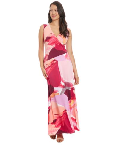 London Times Petite Surplice-Neck Sleeveless Maxi Dress