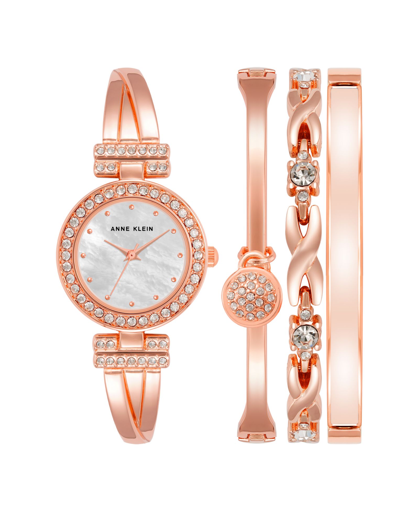 Anne Klein Женский набор часов Bangle Quartz Rose Gold-Tone Metal Alloy, 24mm