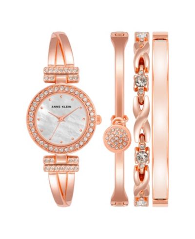Anne Klein Women's Quartz Rose Gold-Tone Metal Alloy Bangle Watch Set, 24mm