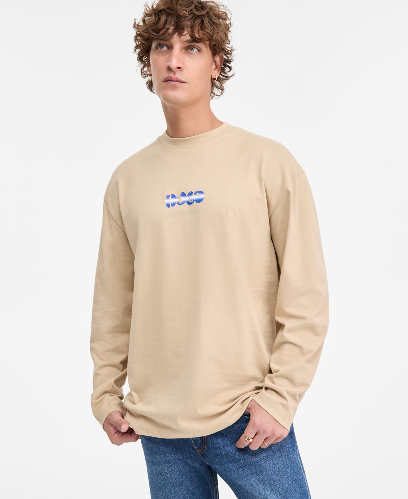 Hugo by Hugo Boss Men's Nifting Logo Long-Sleeve Cotton T-Shirt