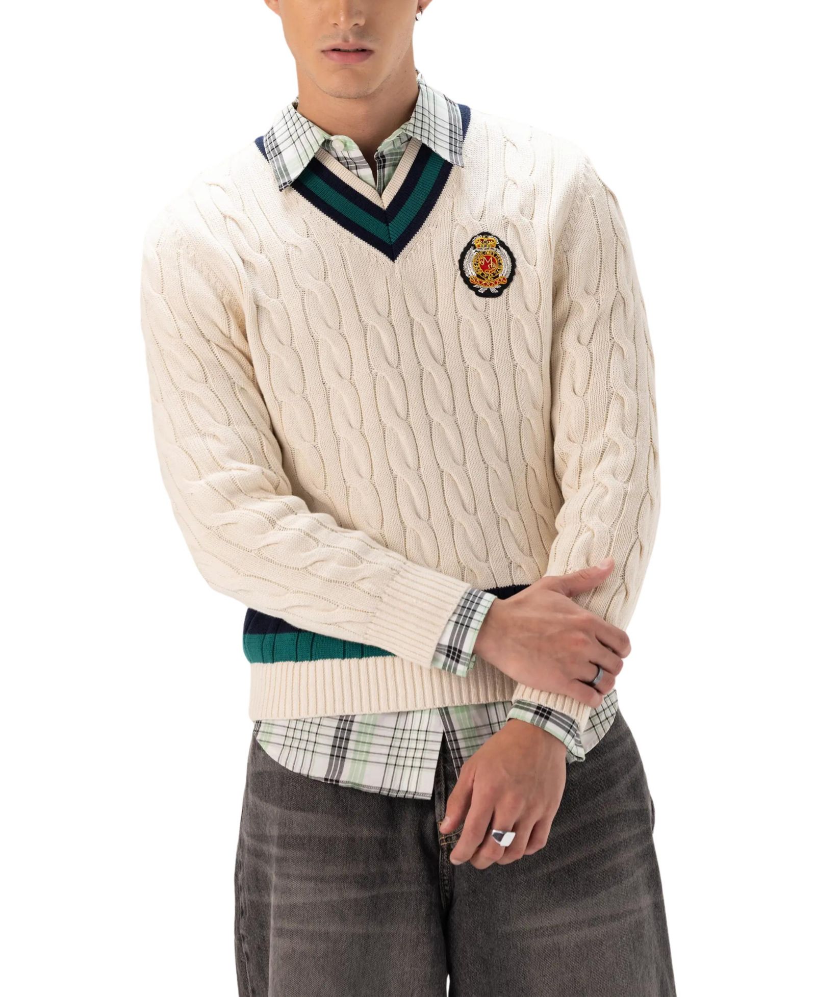 Members Only Men's Cotton Cable Knit Cricket Sweater