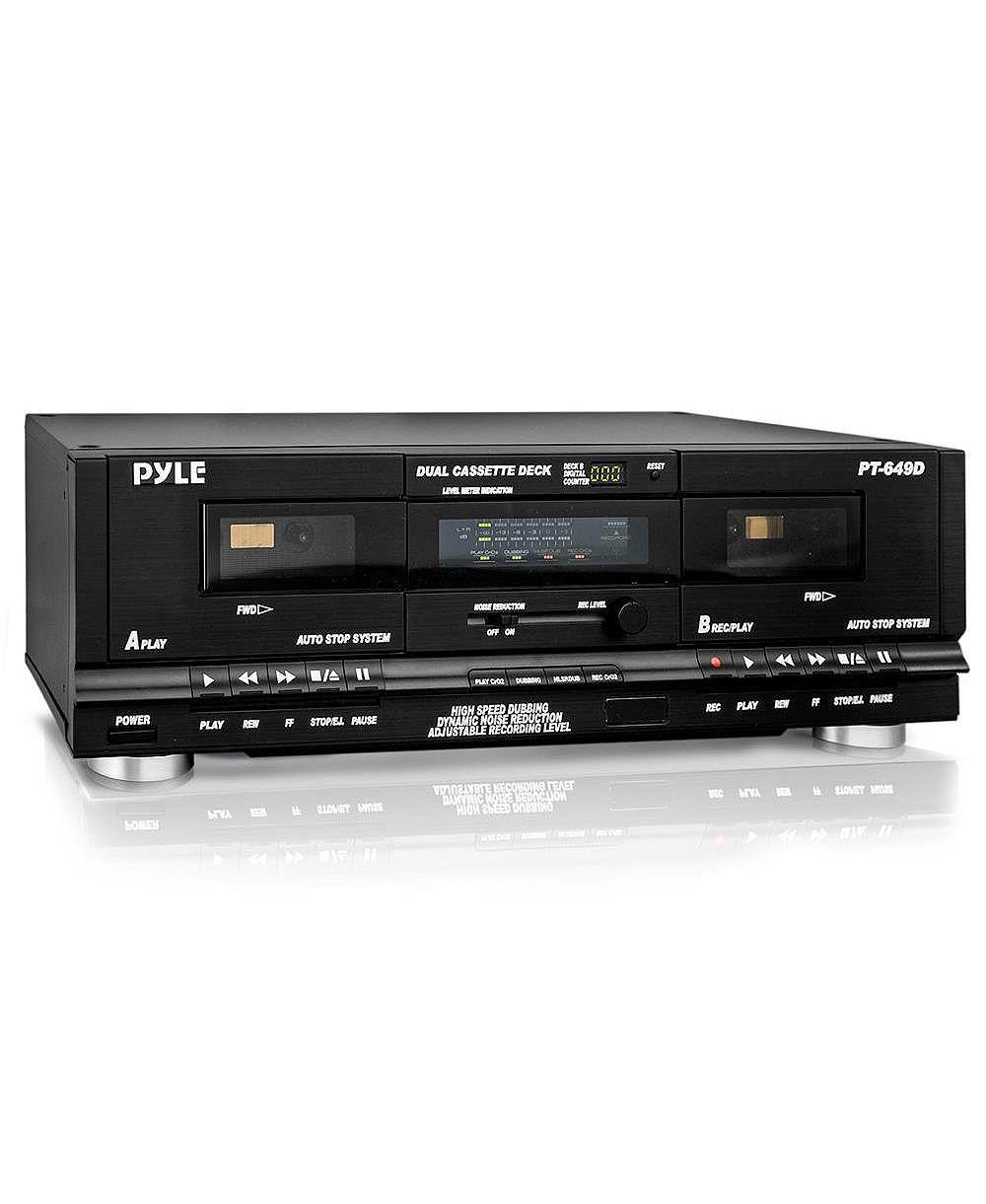Pyle Dual Cassette Deck - Double Cassette Tape System for Mixtape Recording, CrO2 Tape Selector, High-Speed Dubbing