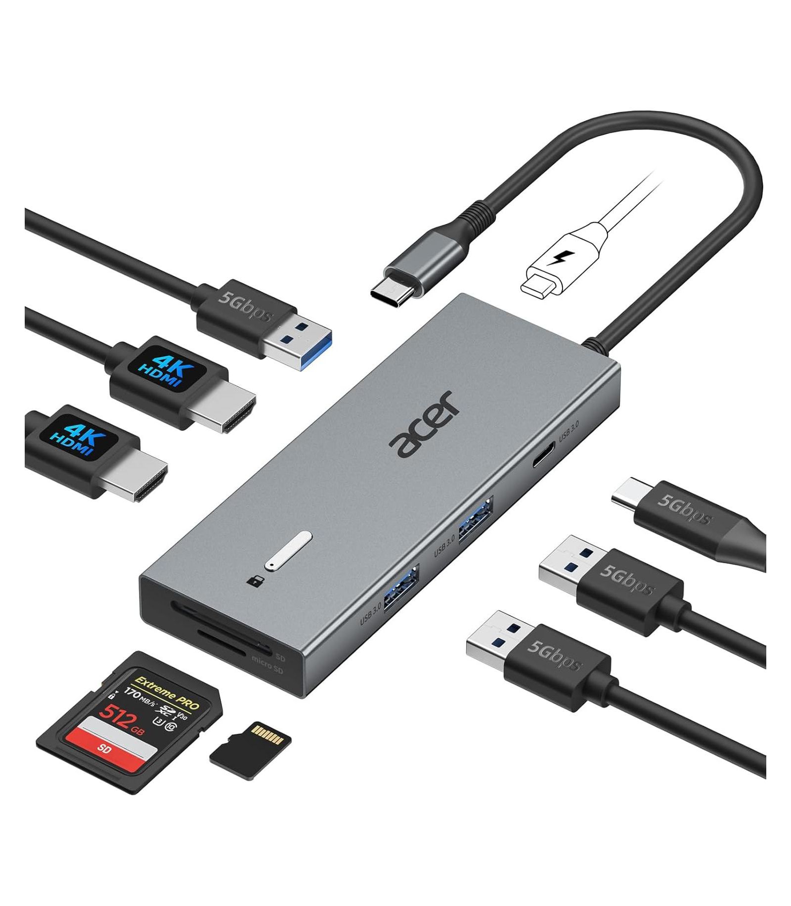 Acer 9-in-1 USB-C Dual 4K HDMI Docking Station [Compatible with Mac, Dell, HP, Surface, and More]