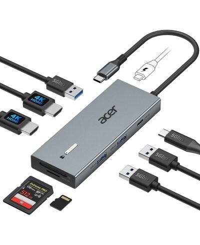 Док-станция Acer USB-C с Dual HDMI | 9-in-1 Laptop Multiport Adapter | 4K HDMI, USB A & C Ports, SD/Micro SD, 100W PD Charging