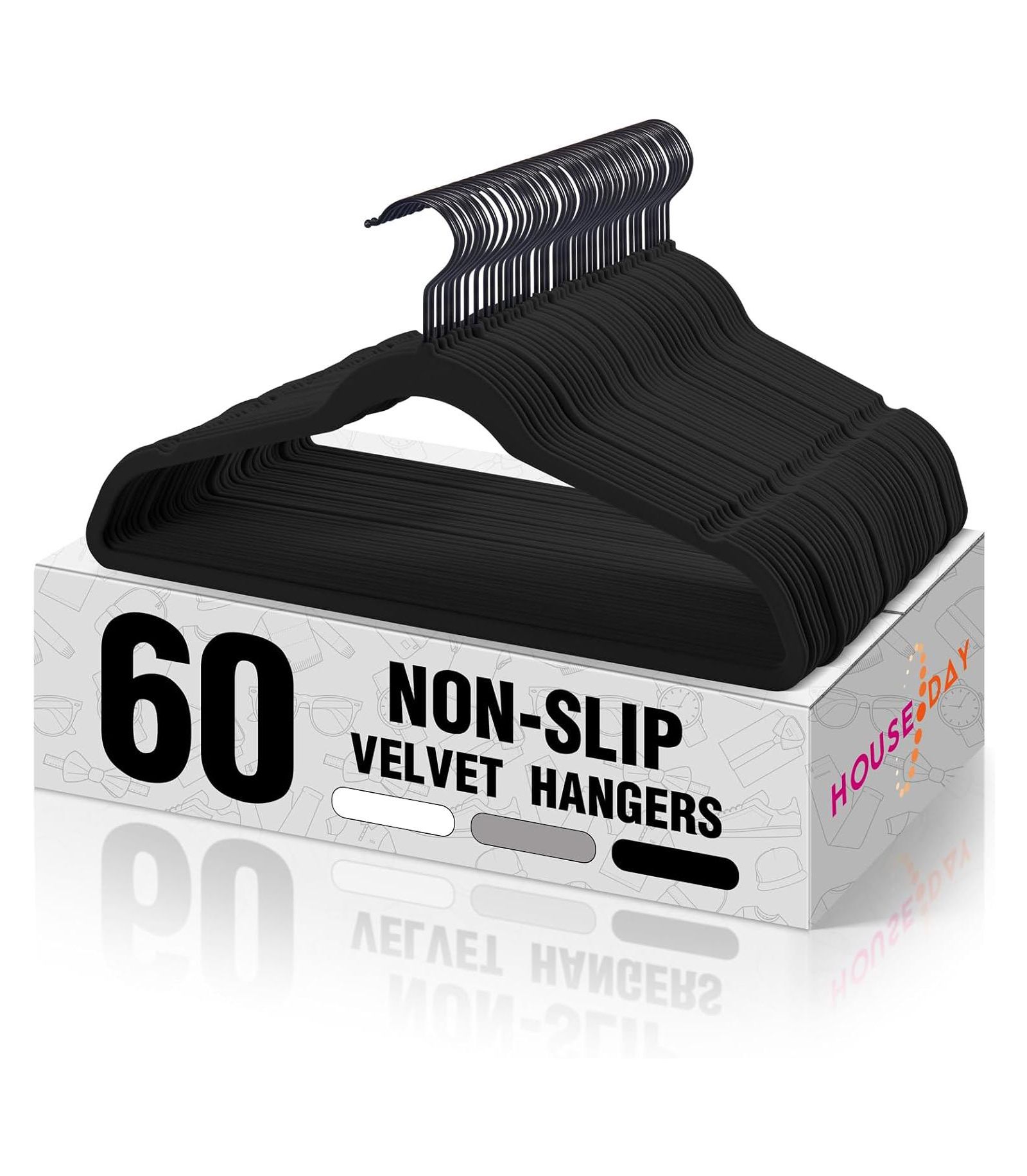House Day Black Velvet Hangers 60 Pack Black Hook