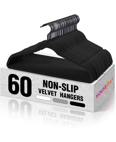 House Day Black Velvet Hangers 60 Pack Black Hook