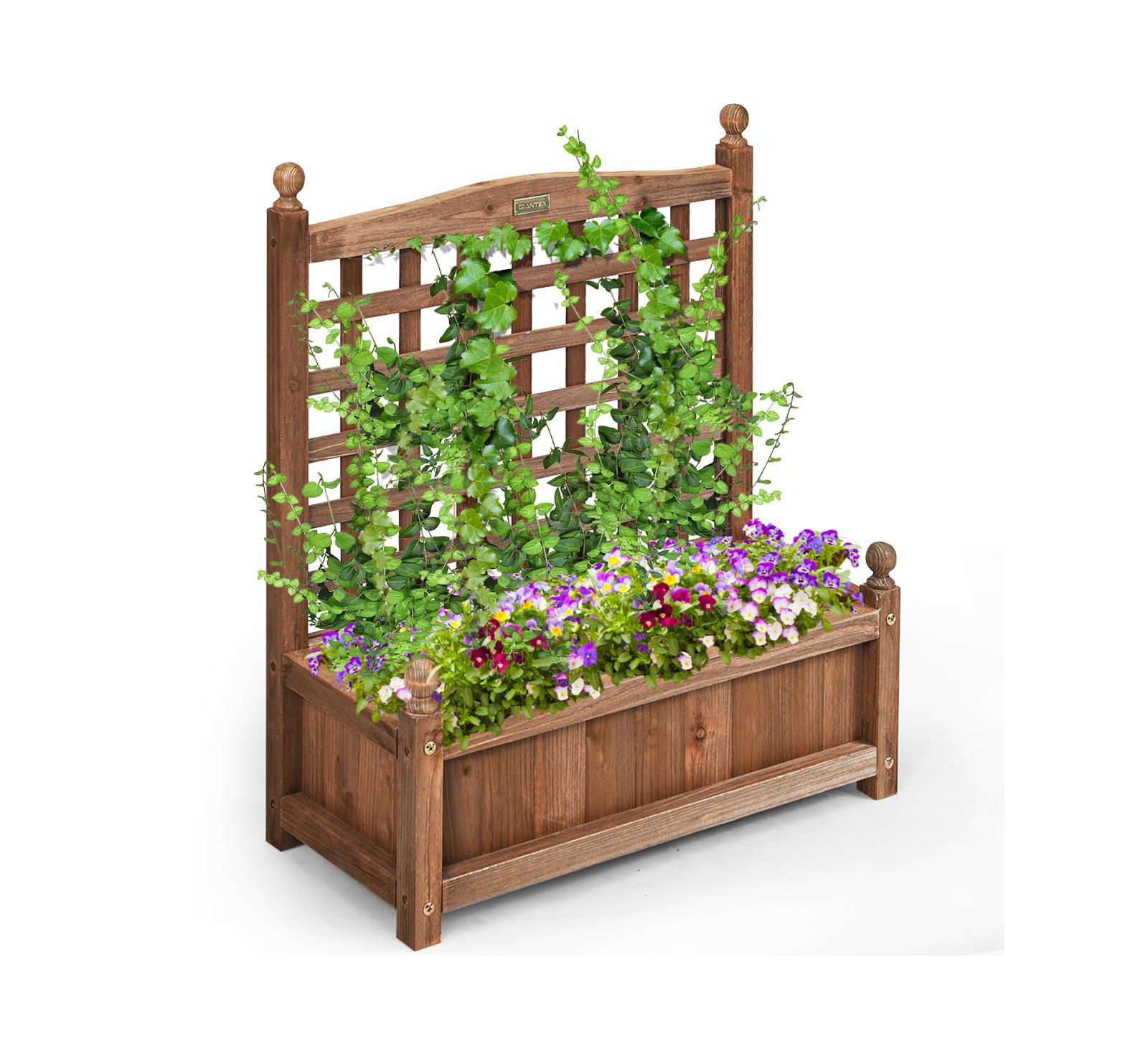 Costway Solid Wood Planter Box with Trellis Weather-Resistant Outdoor 25''x11''x30