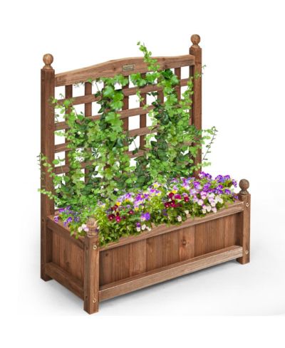 Садовый ящик с решеткой Costway Solid Wood Planter Box Weather-Resistant Outdoor 25''x11''x30