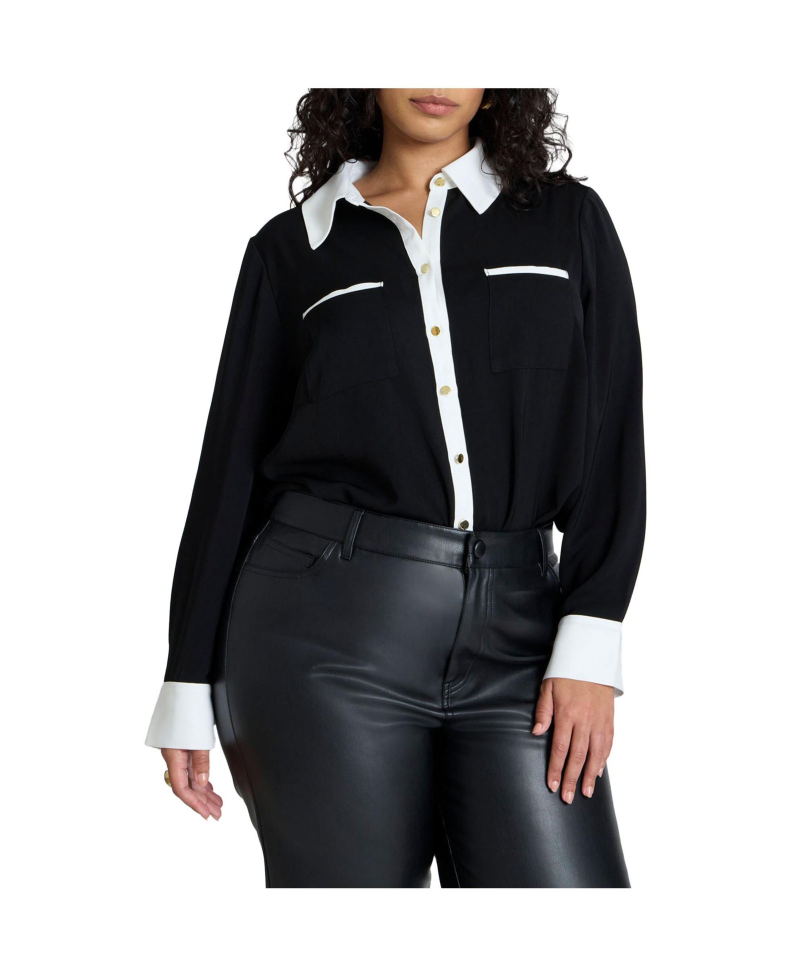 ELOQUII Women's Plus Size Combo Collared Long Sleeve Shirt