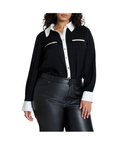ELOQUII Женская рубашка с длинным рукавом Plus Size Combo Collared