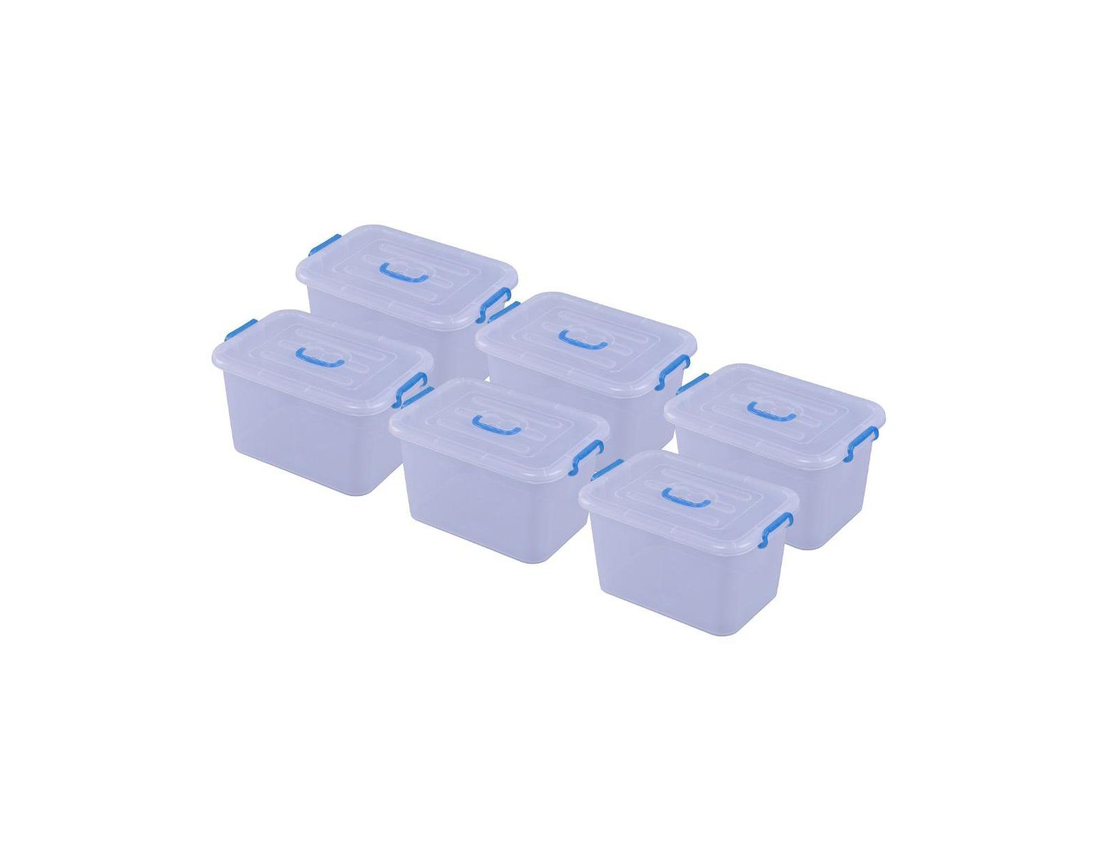 Basicwise Clear Storage Container with Lid and Handles, Set of 6