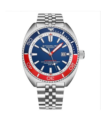 Stuhrling Men s Depthmaster Heritage 1008 45mm Swiss Automatic Diver Watch, Tonneau Case, Exhibition Caseback, Stainless Steel Bracelet, 200M WR