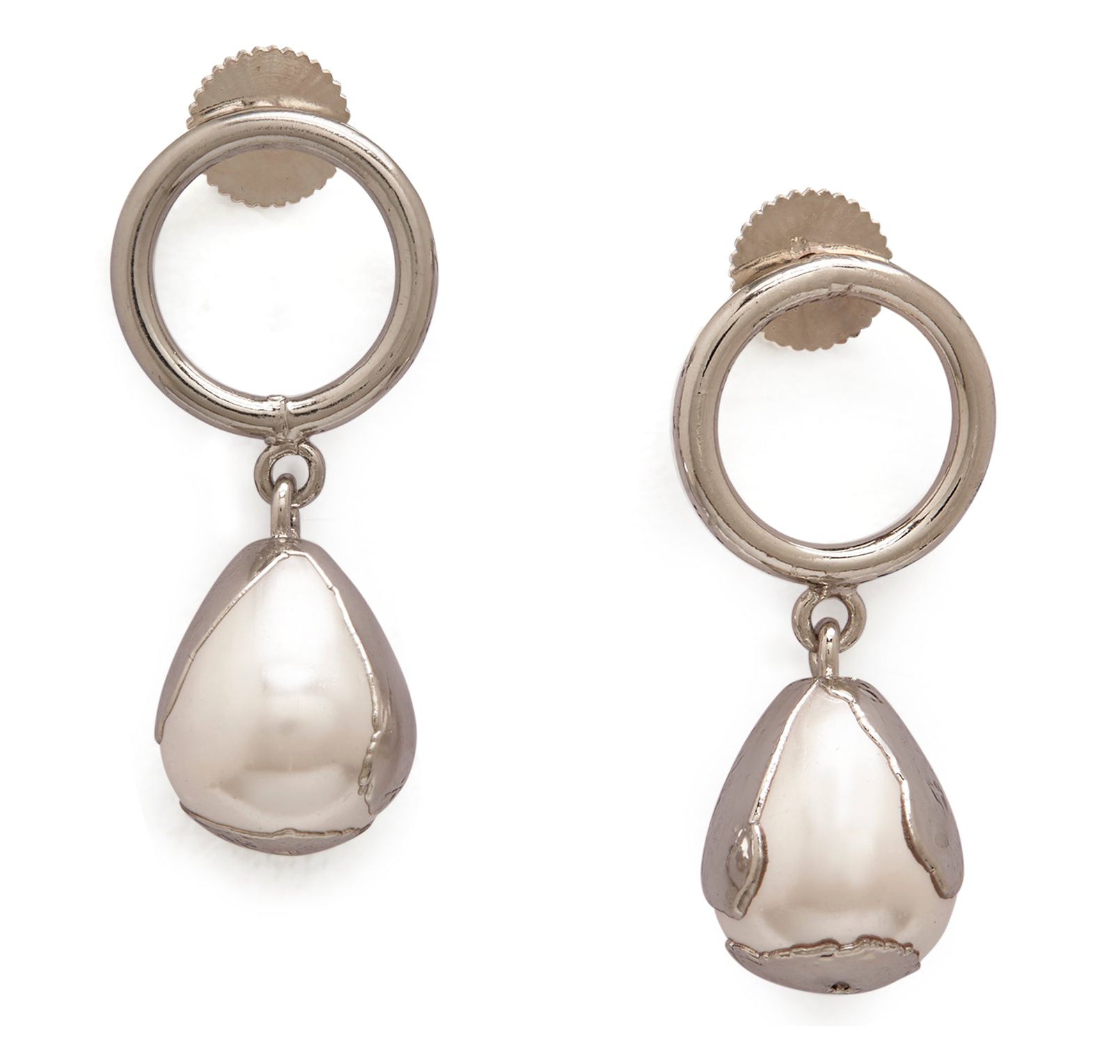 Silver Rhodium Plated Luludrop Earrings with Baroque Shell Pearls