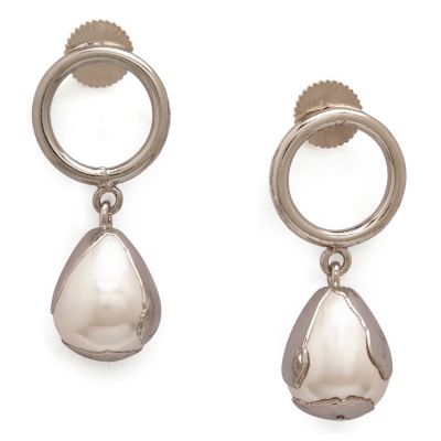 Silver Rhodium Plated Luludrop Earrings with Baroque Shell Pearls
