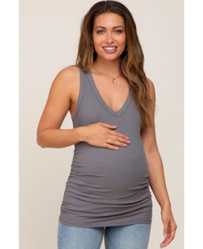 Топ Pinkblush Women's Charcoal Ribbed Sleeveless Ruched Tank