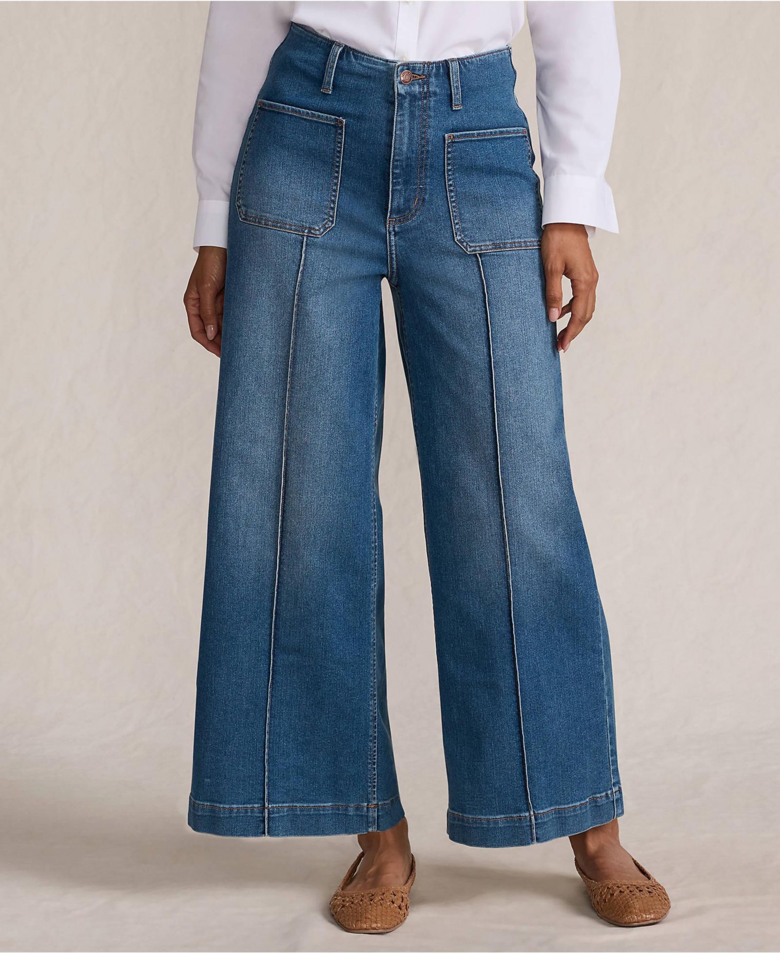 Джинсы Lands' End Petite Recover Denim High Rise Patch Pocket Extra Wide Leg Crop