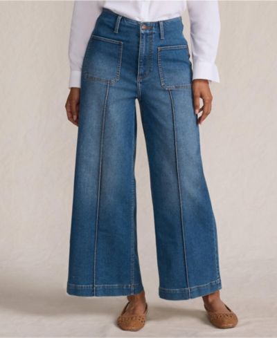 Джинсы Lands' End Petite Recover Denim High Rise Patch Pocket Extra Wide Leg Crop